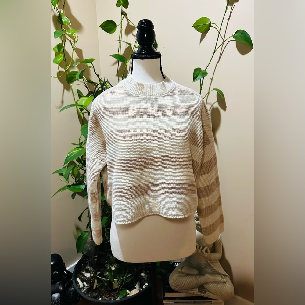 moon & madison Cream and Tan Striped Sweater